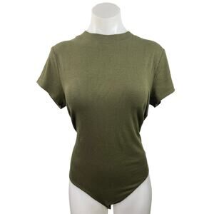 A New Day Women's Green Crew Neck Short Sleeve One Piece Bodysuit Top Size XL